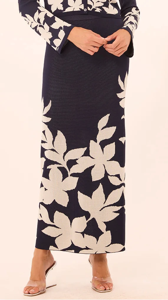 Misa Shae Knit Midi Skirt in Navy Flora