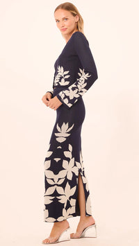 Misa Shae Knit Midi Skirt in Navy Flora