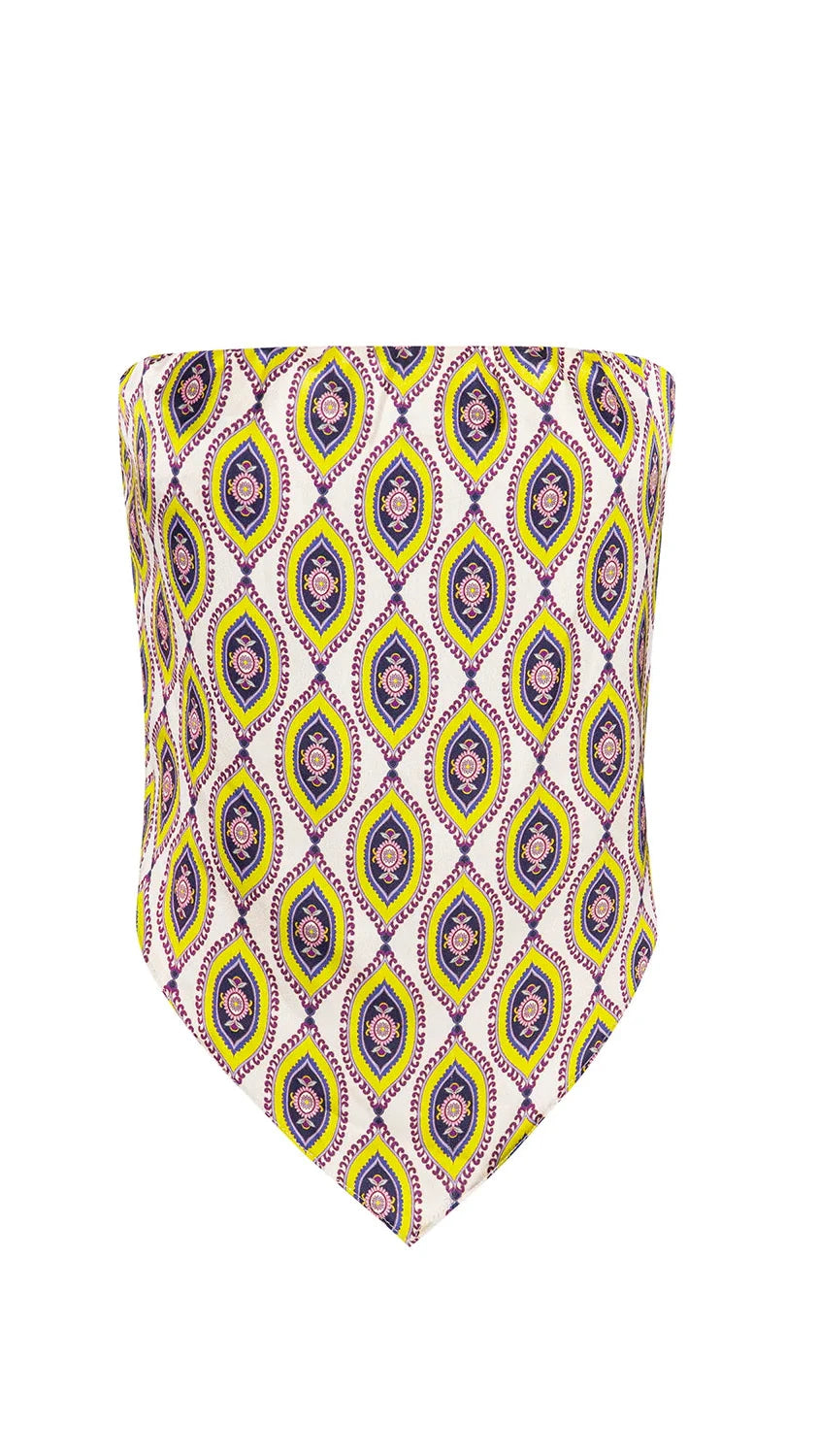 Misa Mae Strapless Top in Mosaic Eye Satin