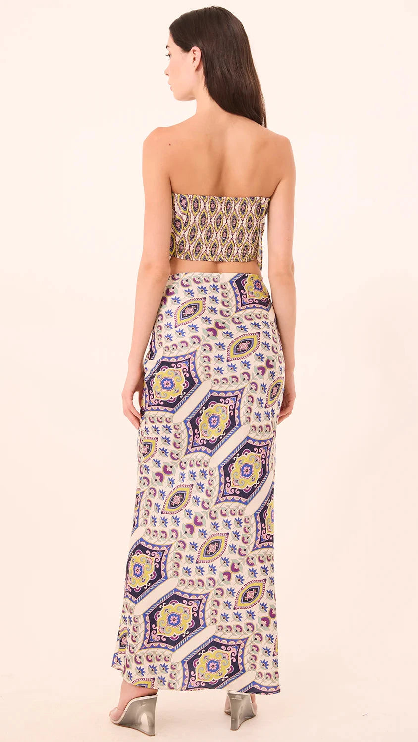 Misa Mae Strapless Top in Mosaic Eye Satin