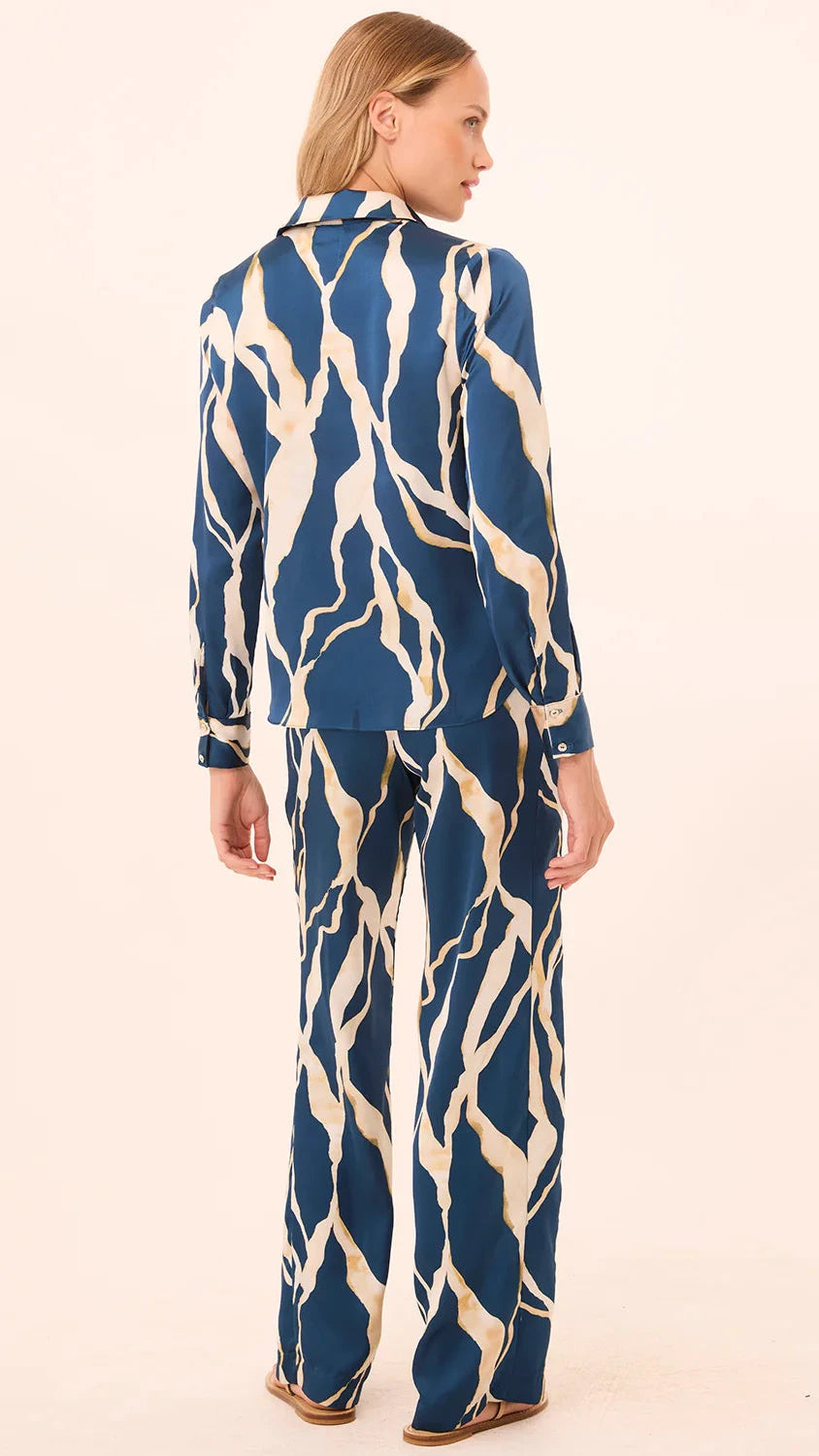 Misa Rita Satin Pant in Vertical Abstract