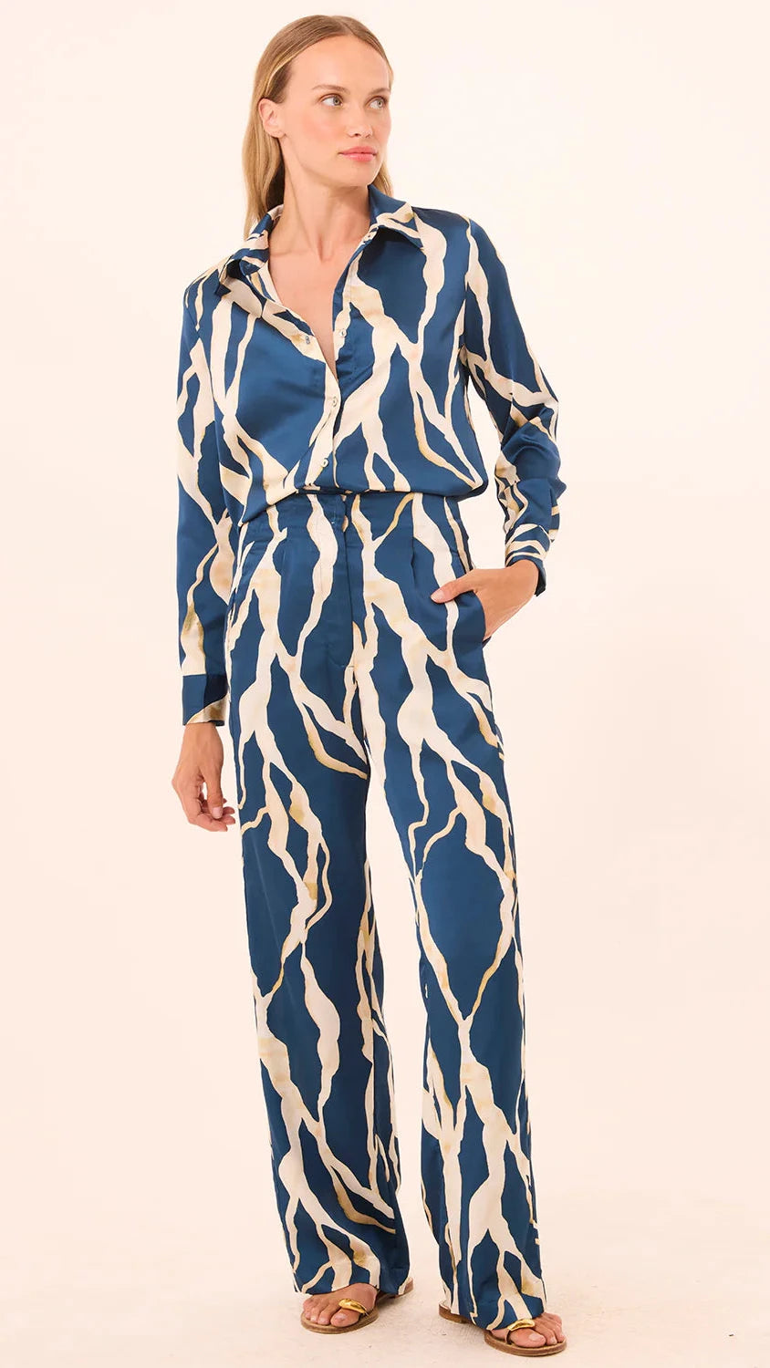 Misa Rita Satin Pant in Vertical Abstract