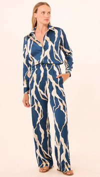 Misa Rita Satin Pant in Vertical Abstract