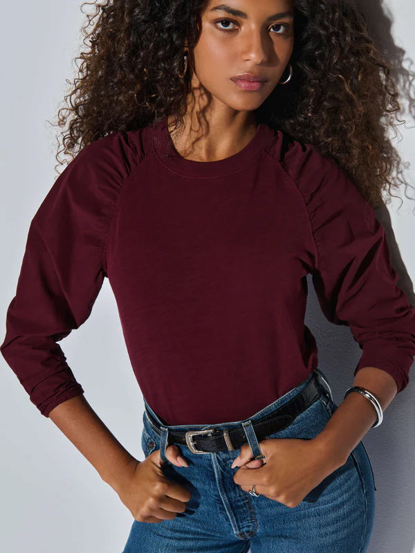 Nation LTD Ruthie Ruched Long Sleeve Top in Bordeaux