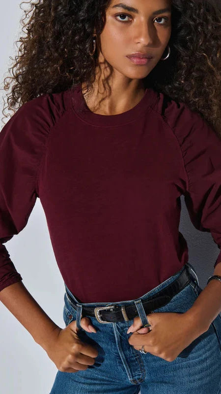 Nation LTD Ruthie Ruched Long Sleeve Top in Bordeaux