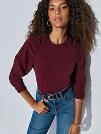 Nation LTD Ruthie Ruched Long Sleeve Top in Bordeaux