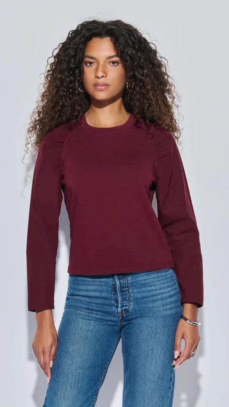 Nation LTD Ruthie Ruched Long Sleeve Top in Bordeaux