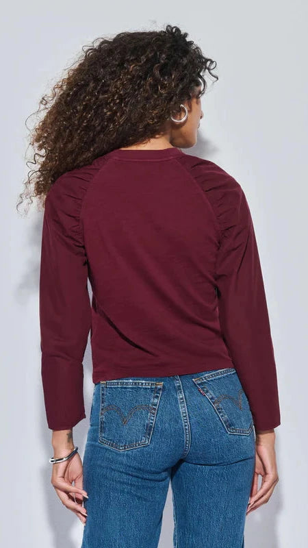 Nation LTD Ruthie Ruched Long Sleeve Top in Bordeaux