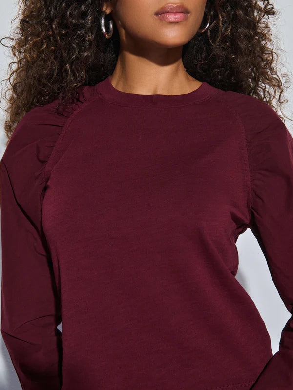 Nation LTD Ruthie Ruched Long Sleeve Top in Bordeaux