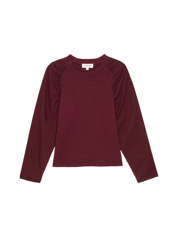 Nation LTD Ruthie Ruched Long Sleeve Top in Bordeaux