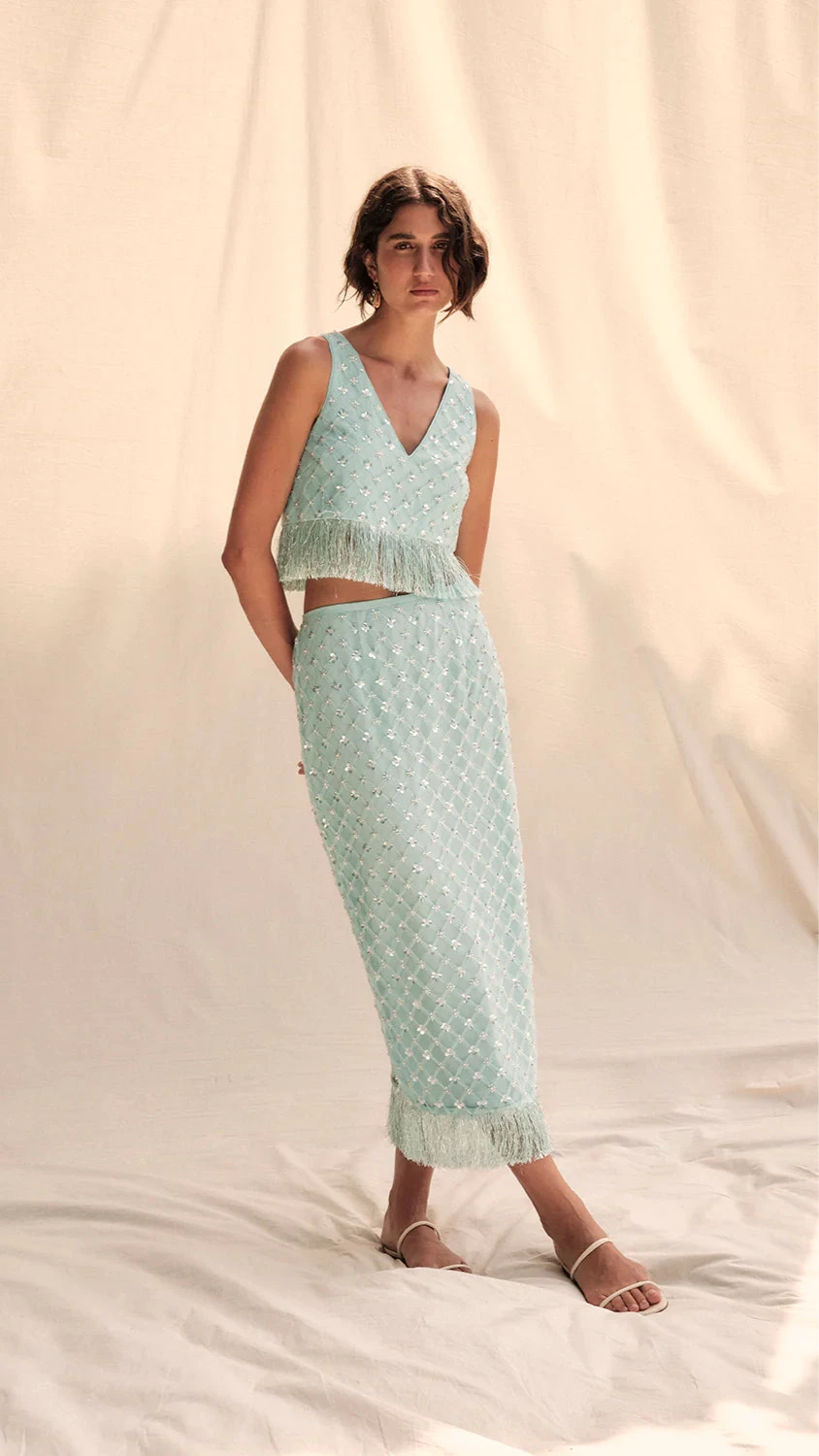 Saylor Randall Beaded Two Piece Set in Seafoam