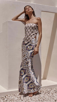 Misa Mae Strapless Top in Mosaic Eye Satin