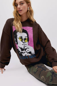 DAYDREAMER Elton John Heart Glasses Sweatshirt in Coffee