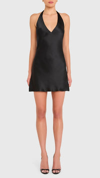 Amanda Uprichard Bondi Halter Mini Dress in Black