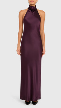 Amanda Uprichard Santana Open Back Gown in Black Cherry