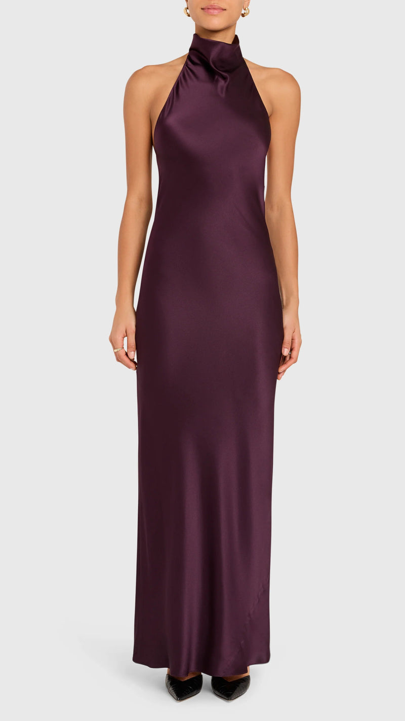 Amanda Uprichard Santana Open Back Gown in Black Cherry
