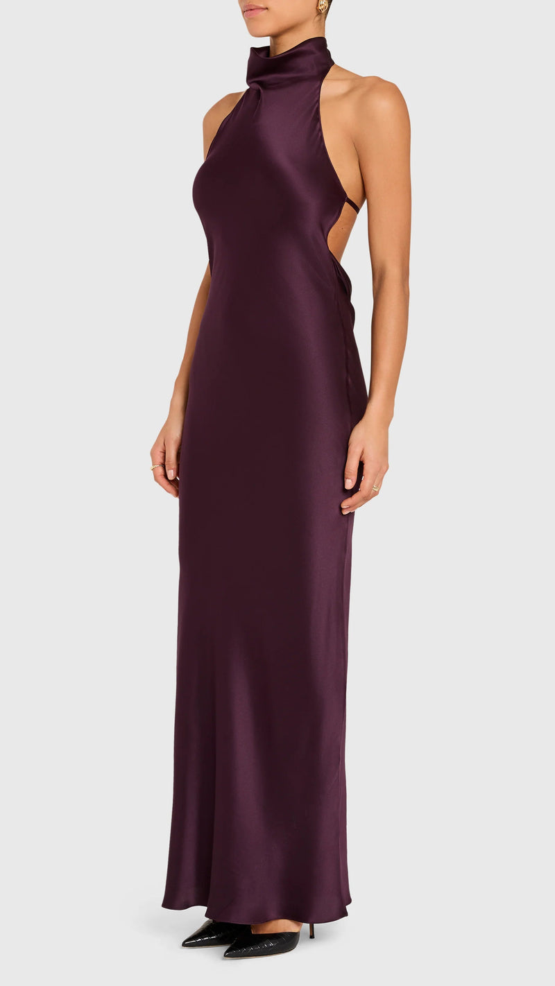 Amanda Uprichard Santana Open Back Gown in Black Cherry