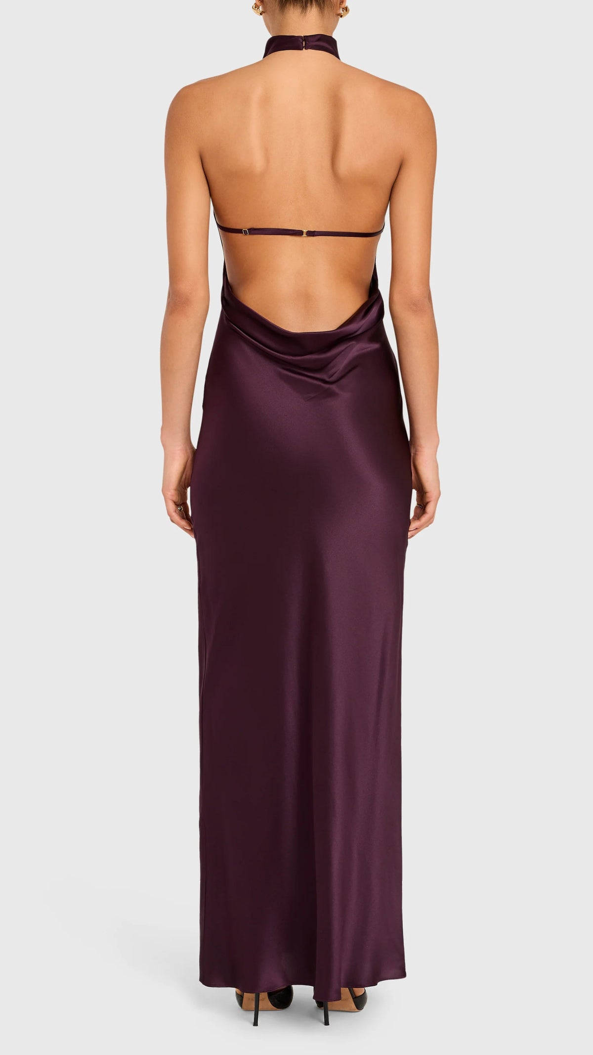 Amanda Uprichard Santana Open Back Gown in Black Cherry