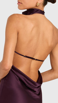 Amanda Uprichard Santana Open Back Gown in Black Cherry