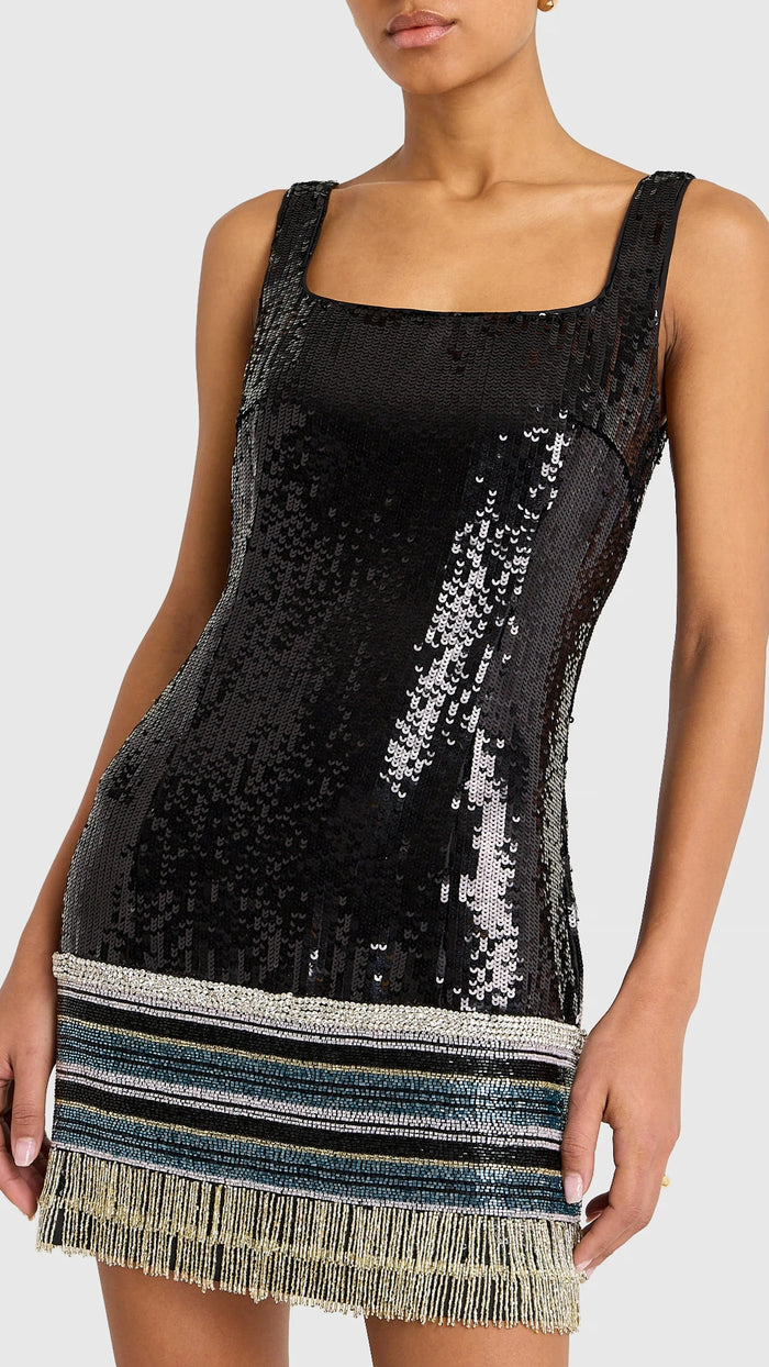 Amanda Uprichard Augustine Sequin Mini Dress in Black Multi
