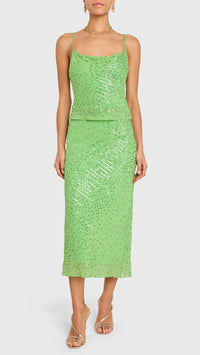 Amanda Uprichard Noella Sequin Chiffon Top in Green