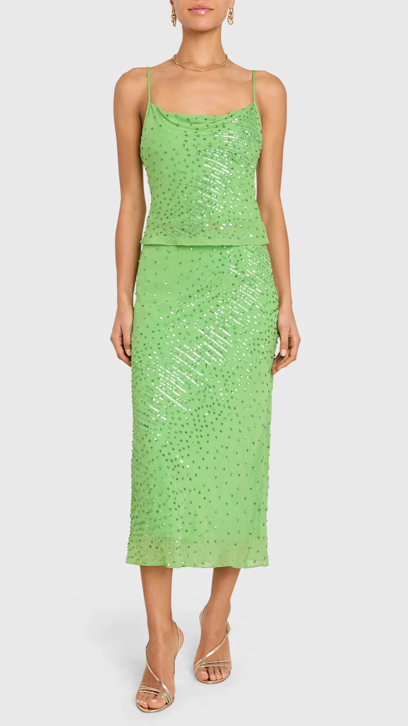 Amanda Uprichard Noella Sequin Chiffon Top in Green