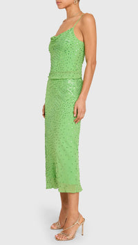 Amanda Uprichard Noella Sequin Chiffon Top in Green