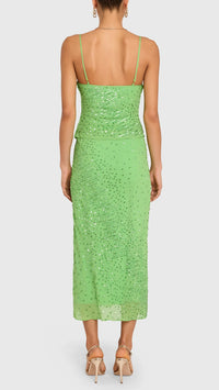 Amanda Uprichard Noella Sequin Chiffon Top in Green