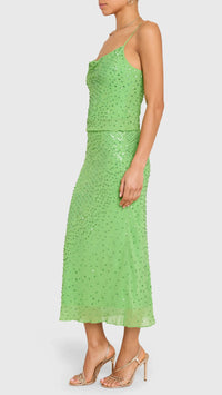Amanda Uprichard Noella Sequin Chiffon Midi Skirt Green