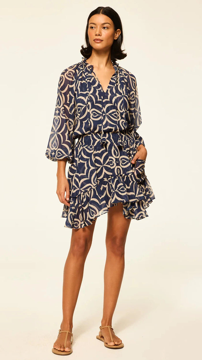 Misa Soma Mini Skirt in Blue Mosaic Tile