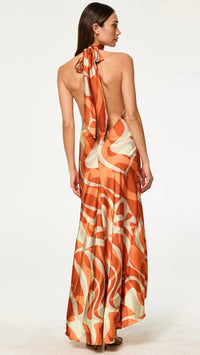 Misa Fiore Halter Maxi Dress in Abstract Summer Shade