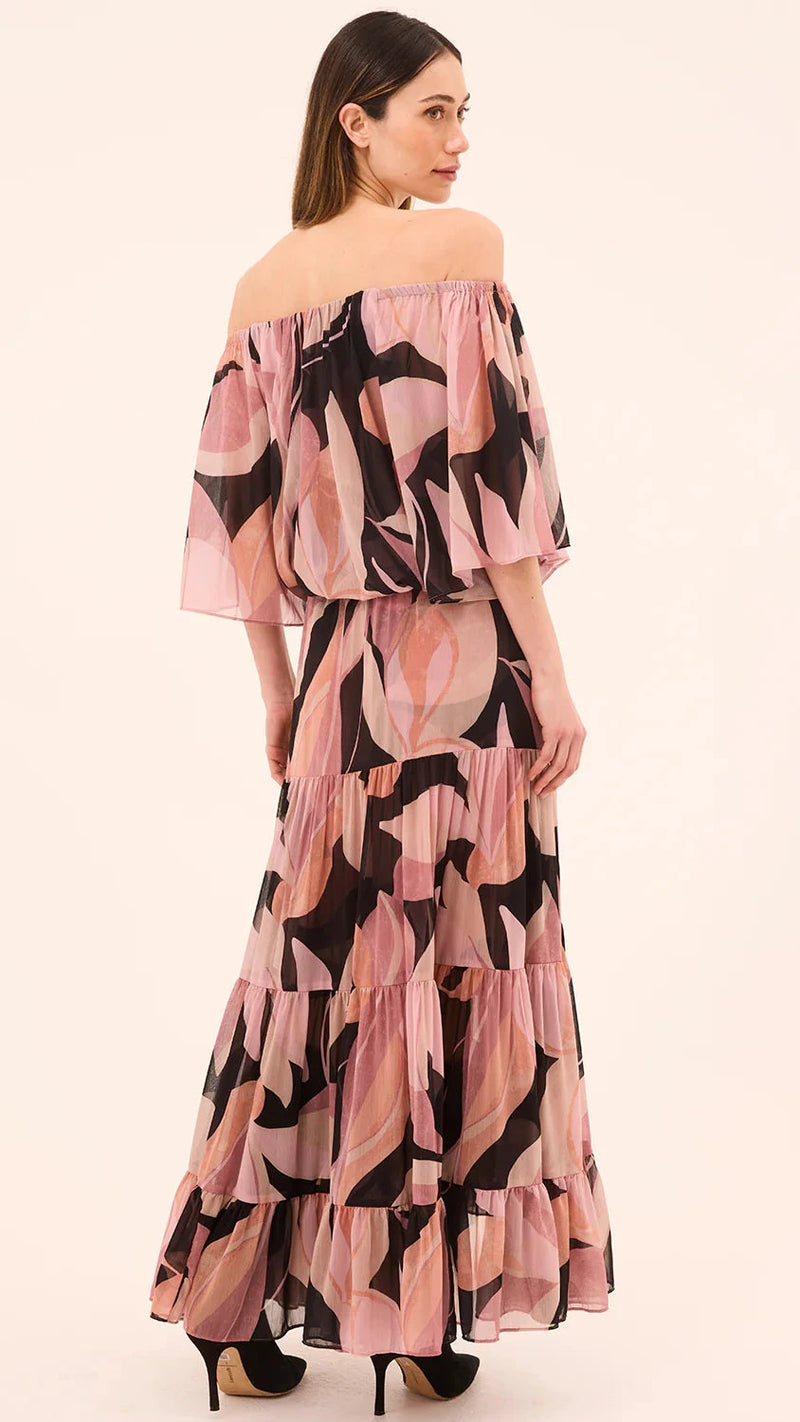 Misa Marie Maxi Skirt in Moody Abstract Chiffon Flora