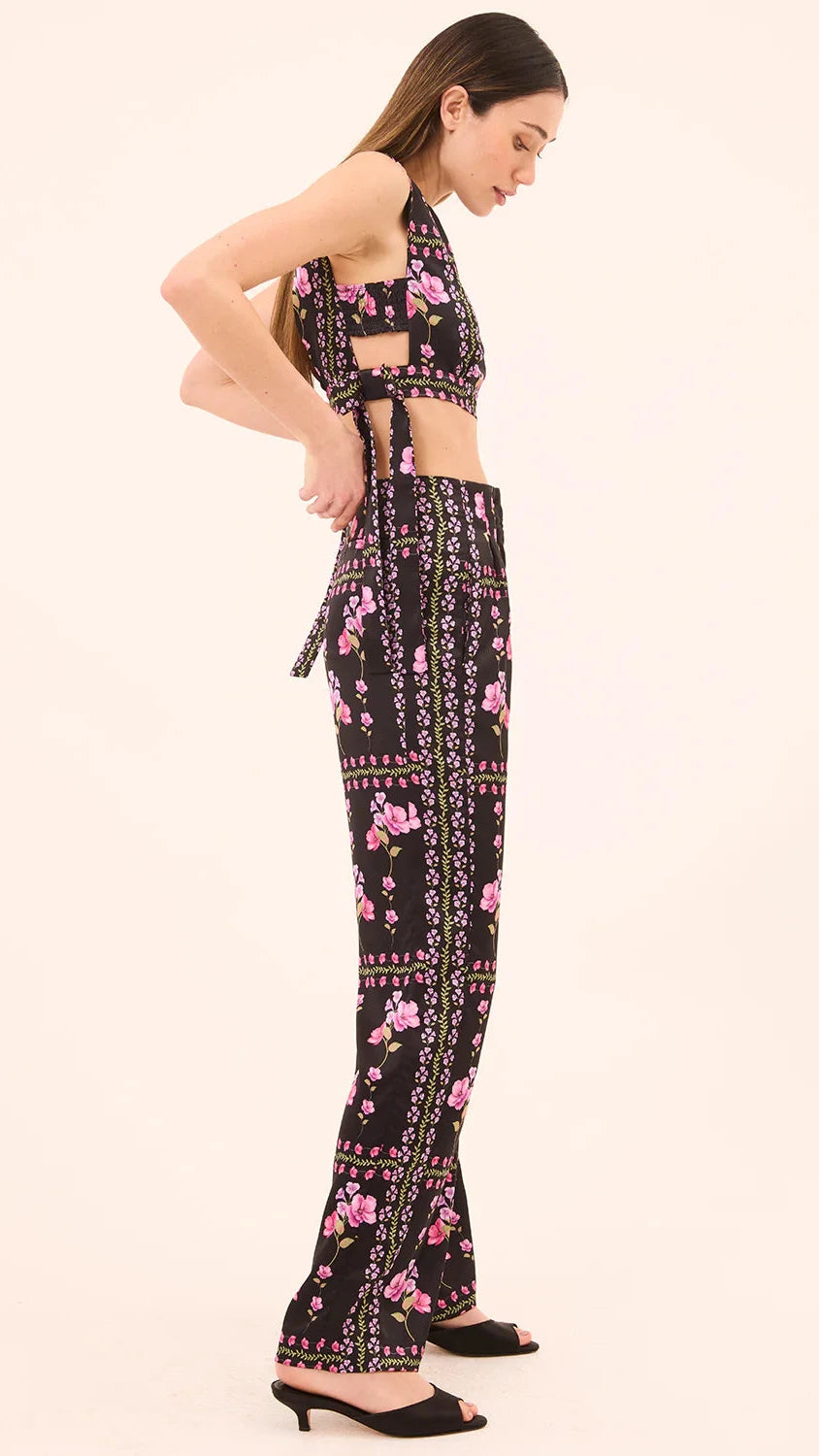 Misa Olena Satin Top in Midnight Lattice