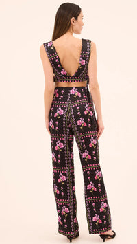 Misa Rita Satin Pant in Midnight Lattice