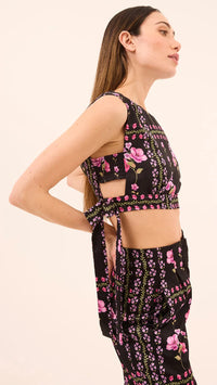 Misa Olena Satin Top in Midnight Lattice