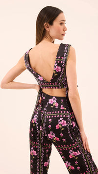 Misa Olena Satin Top in Midnight Lattice