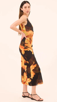 Misa Khloe Mesh Midi Dress in Yellow Flora Print
