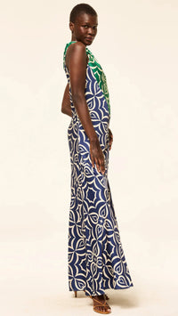 Misa Magdalene One Shoulder Maxi in Mosaic Tile Mix Satin