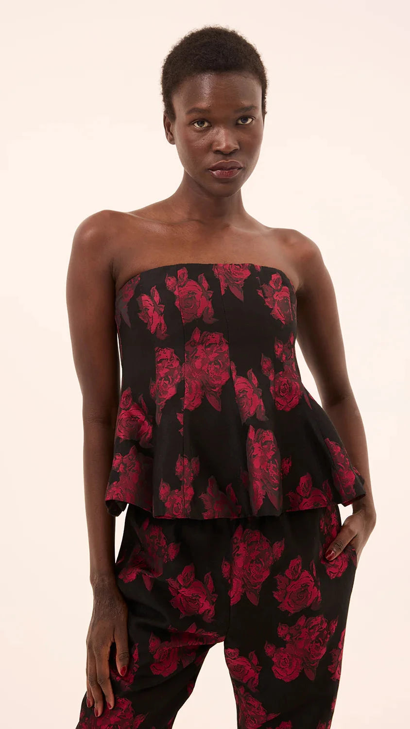 Misa Piper Brocade Strapless Top in Midnight Rose
