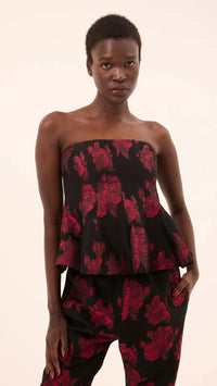 Misa Piper Brocade Strapless Top in Midnight Rose