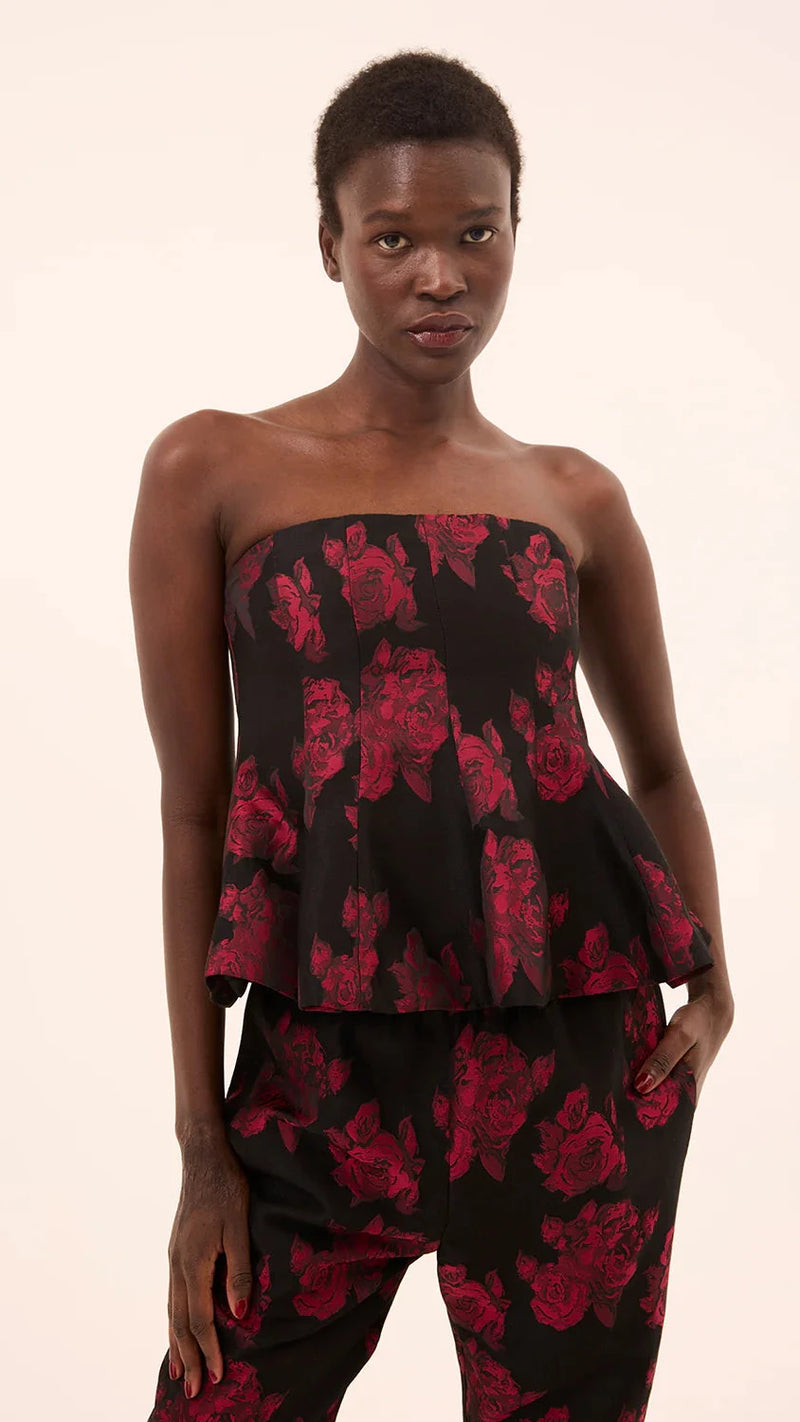 Misa Piper Brocade Strapless Top in Midnight Rose