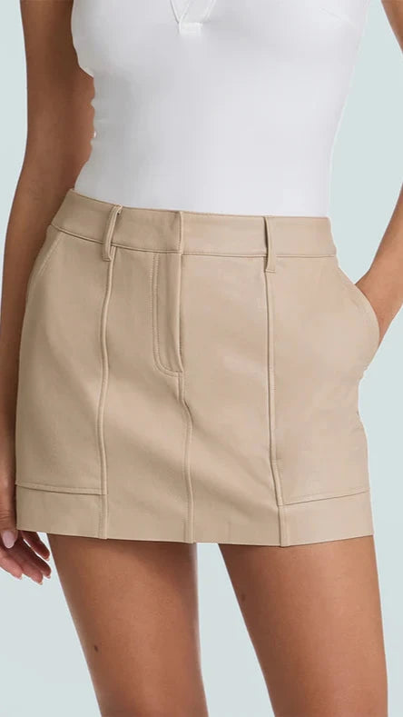 Commando Faux Leather Utility Micro Mini Skirt in Sand