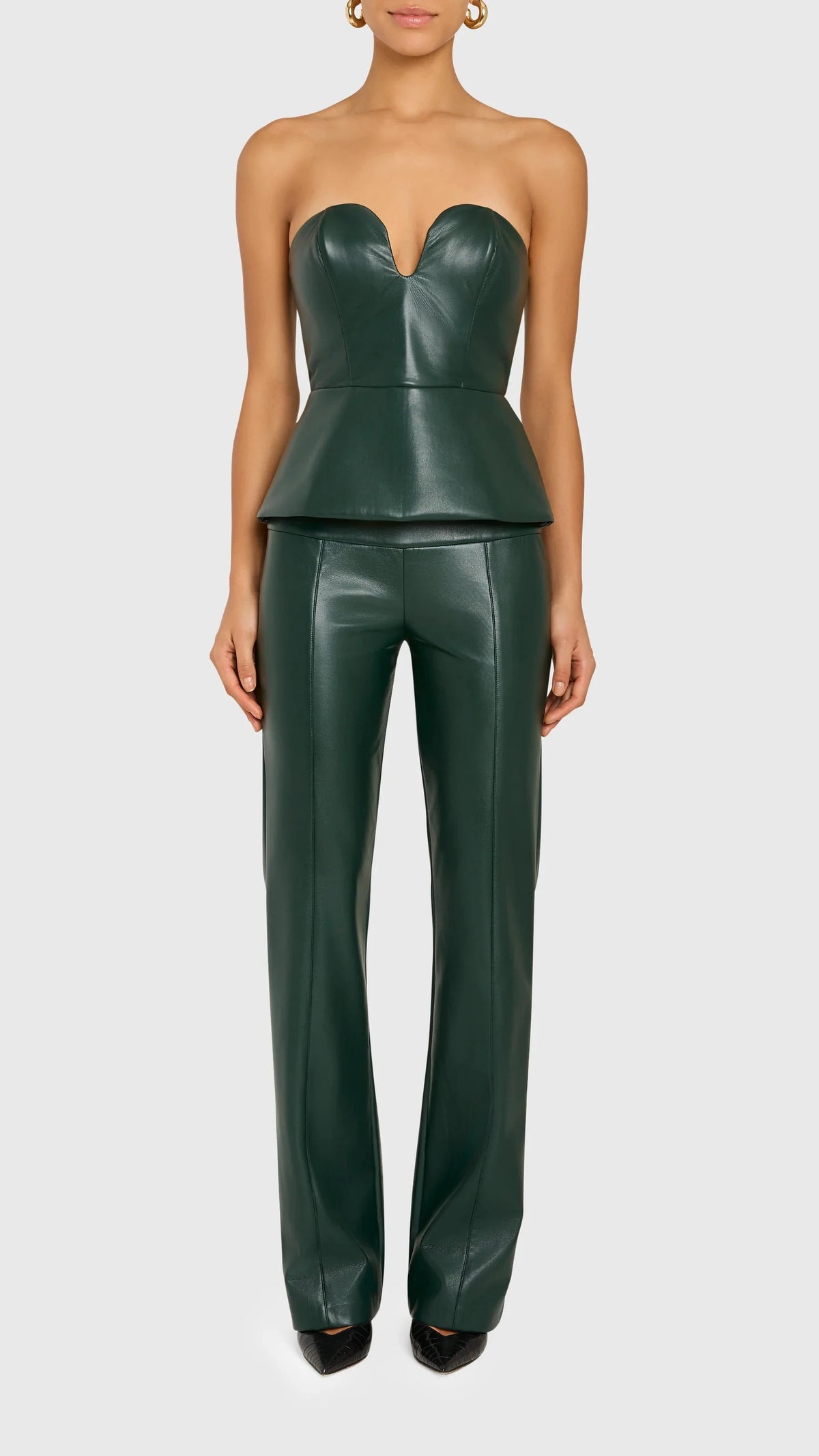 Amanda Uprichard Juno Leather Top in Moss