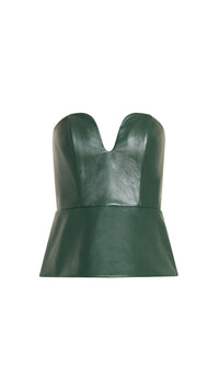 Amanda Uprichard Juno Leather Top in Moss