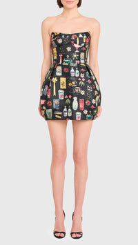 Amanda Uprichard Bowery Strapless Mini Dress in Black Treasure Print