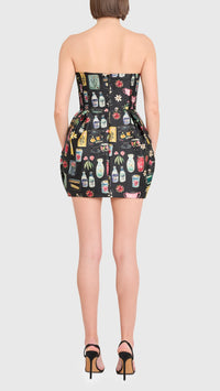 Amanda Uprichard Bowery Strapless Mini Dress in Black Treasure Print