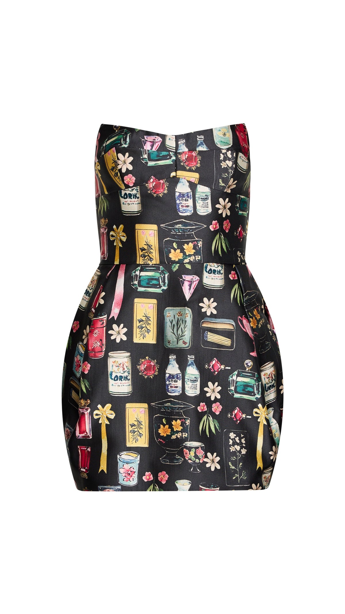 Amanda Uprichard Bowery Strapless Mini Dress in Black Treasure Print