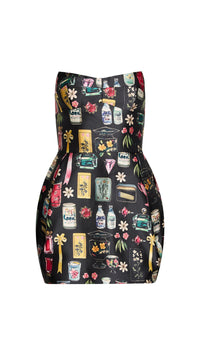 Amanda Uprichard Bowery Strapless Mini Dress in Black Treasure Print
