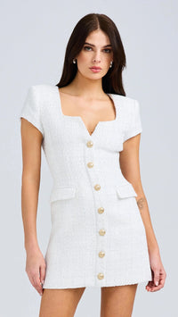 Generation Love Brunella Tweed Mini Dress in White