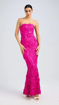 Generation Love Mirelle 3D Lace Gown in Hibiscus